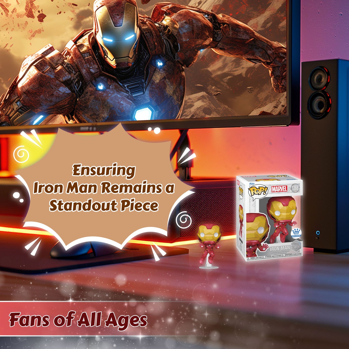 Iron Man (Facet) Funko Pop! Disney 100: Marvel - Approx. 4.3" Collectible Exclusive Bobblehead Figure #1268 with Display Box Protector Case