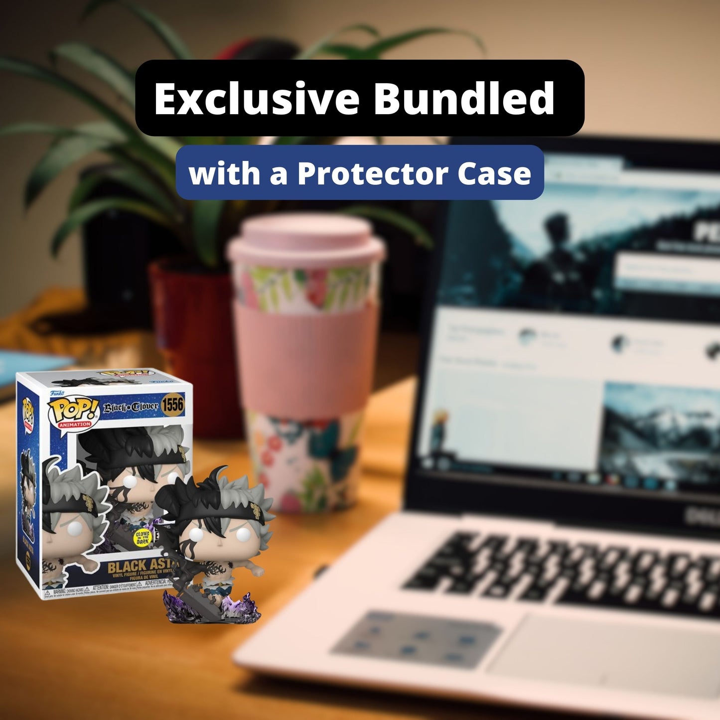 Black Asta Funko Pop! Black Clover - Glows In The Dark Entertainment Earth Exclusive Limited Edition Vinyl Figure #1556 with Display Box Protector Case