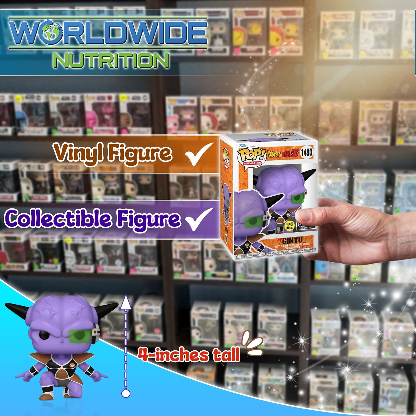 Ginyu Funko Pop! Animation Dragon Ball Z - Approx. 4" Collectible Glows In The Dark Entertainment Earth Exclusive Limited Edition Vinyl Figure #1493 with Display Box Protector Case