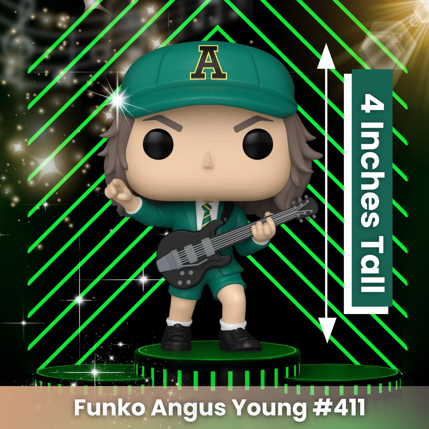 Angus Young Green Outfit Funko Pop! Rocks AC/DC - Approx. 4" Collectible Vinyl Figure #411 with Display Box Protector Case