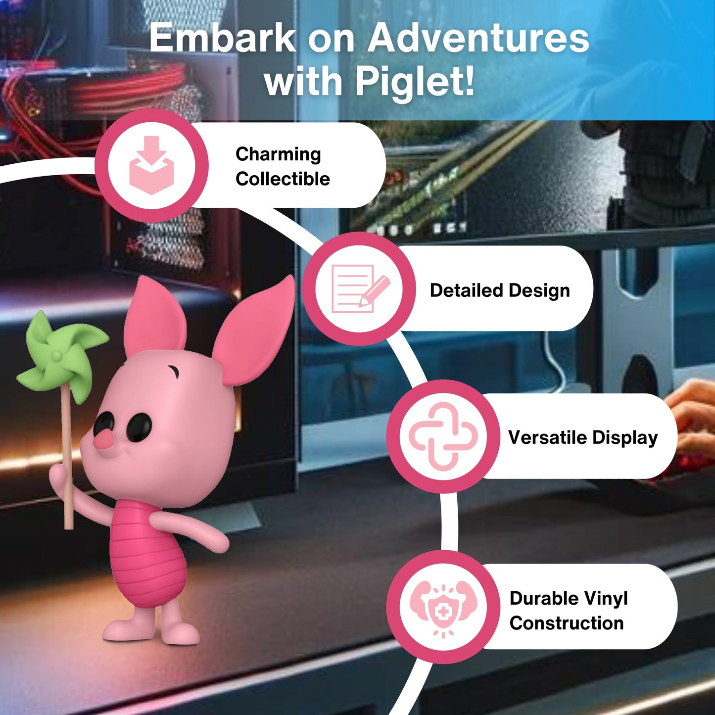 Piglet with Pinwheel Funko Pop! Disney Winnie The Pooh - Approx. 3 1/2" Collectible Vinyl Figure #1514 with Display Box Protector Case