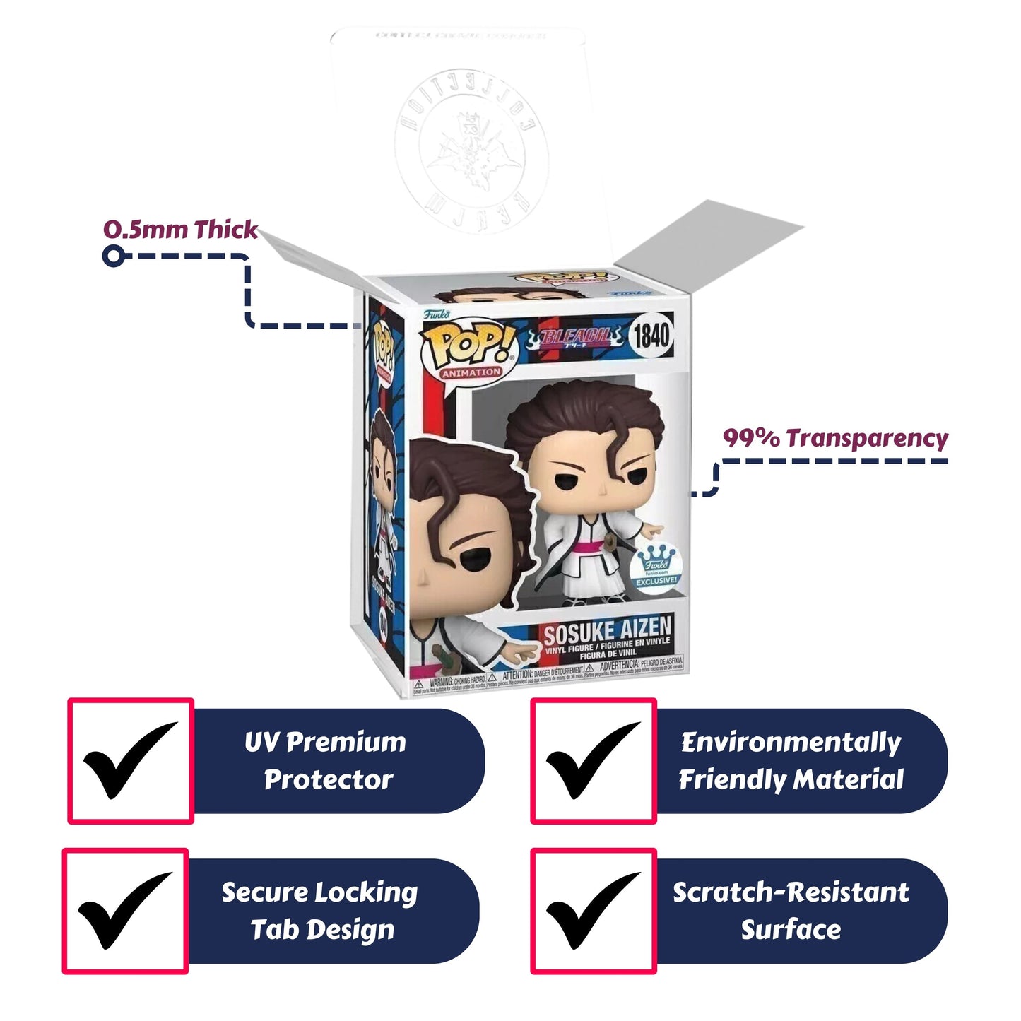 Sosuke Aizen Funko Pop! Animation Bleach - Approx. 4.2" Exclusive Collectible Vinyl Figure #1840 with Display Box Protector Case