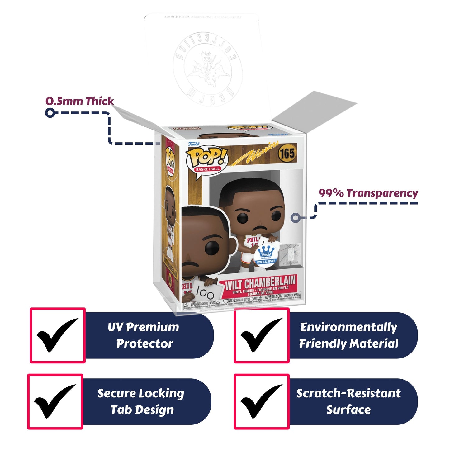 Wilt Chamberlain (1962 Warriors) Funko Pop! Basketball Philadelphia Warriors - Approx. 3.85" Collectible Exclusive Vinyl Figure #165 Bundled with Display Box Protector Case