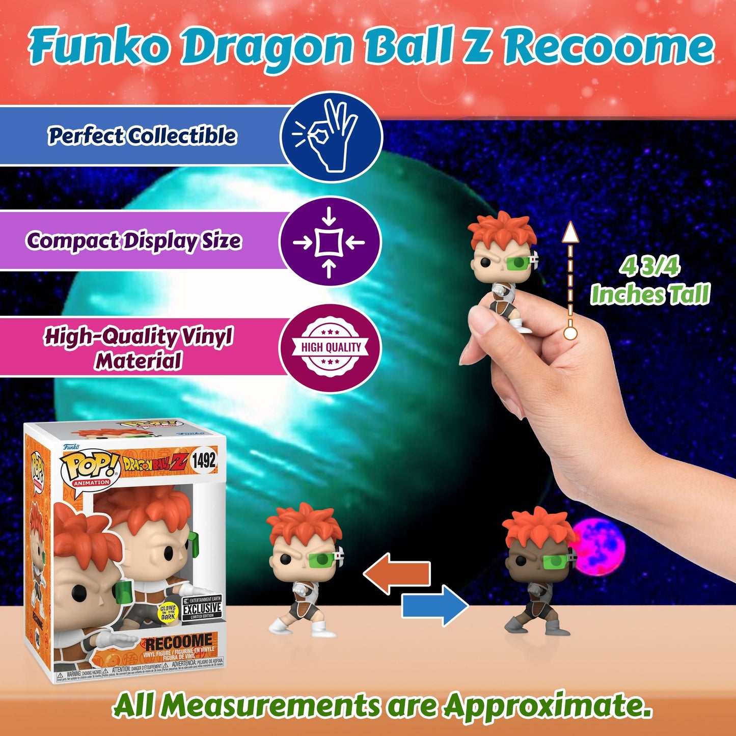 Recoome Funko Pop! Animation Dragon Ball Z - Approx. 4 3/4" Collectible Glows In The Dark Entertainment Earth Exclusive Limited Edition Vinyl Figure #1492 with Display Box Protector Case