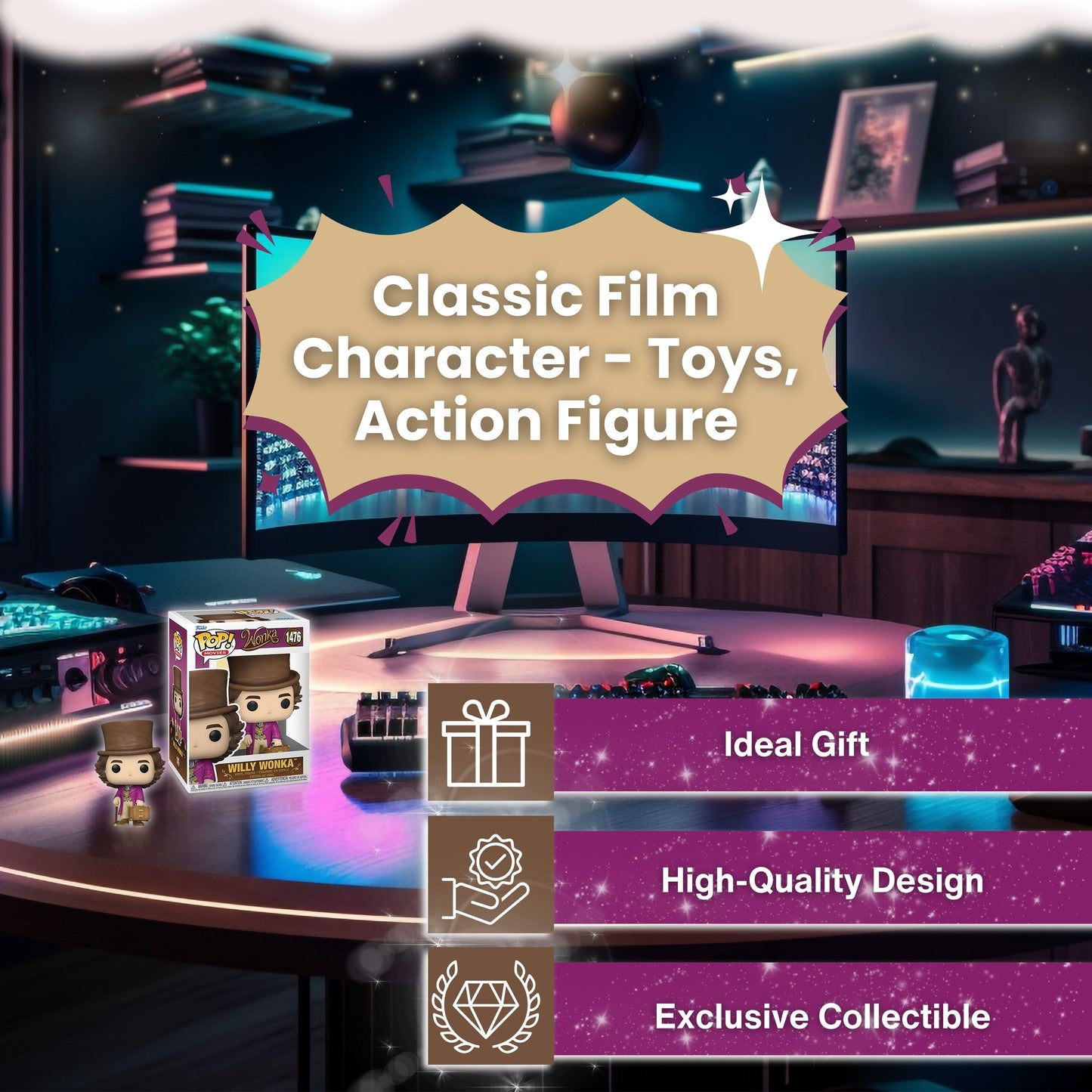 Willy Wonka #1476 Funko Pop! Movies Willy Wonka and the Chocolate Factory - Approx. 5" Collectible Vinyl Figure Bundled with Display Box Protector Case