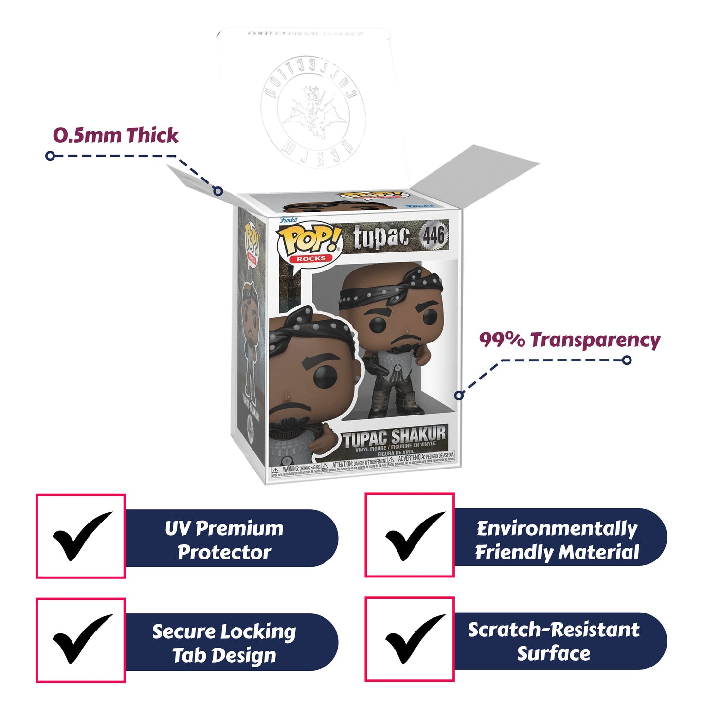 Tupac Shakur (California Love) Funko Pop! Rocks - Approx. 3 3/4" Collectible Vinyl Figure #446 with Display Box Protector Case