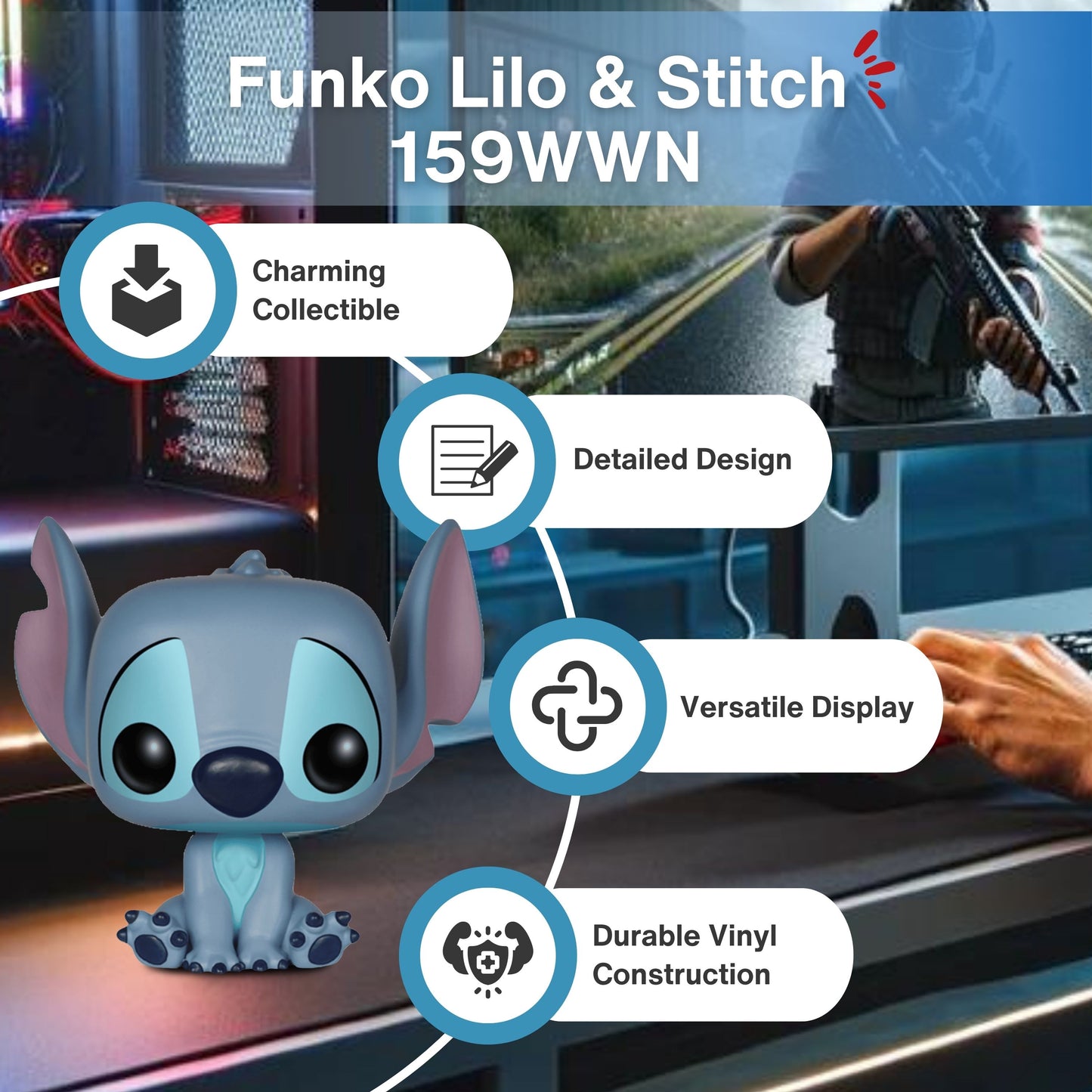 Seated Stitch Funko Pop! Disney Lilo and Stitch - Approx. 3 3/4" Collectible Vinyl Figure #159 with Display Box Protector Case