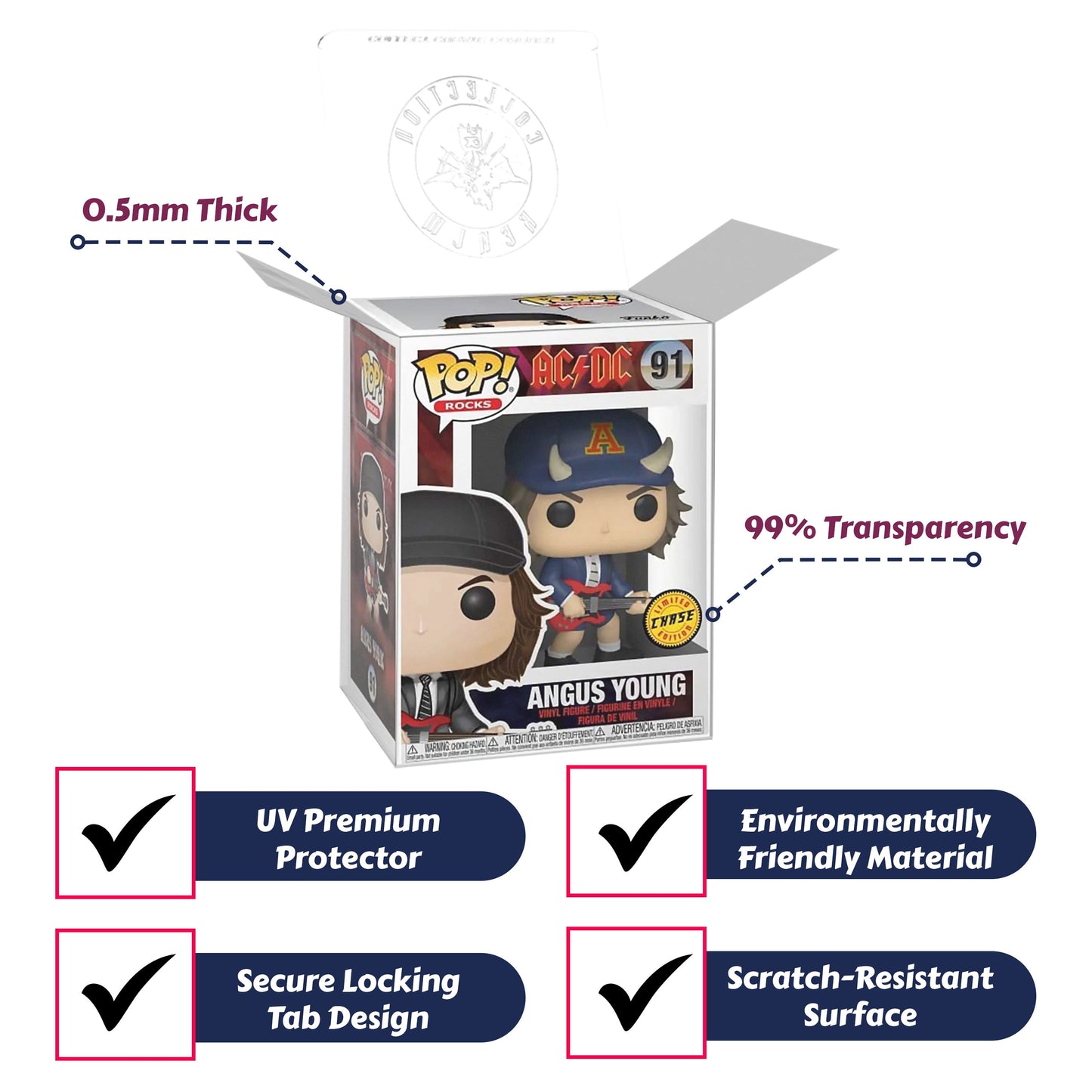 Angus Young Funko Pop! Rocks AC/ DC - Approx. 3 3/4" Chase Limited Edition Collectible Vinyl Figure #91 Bundled with Display Box Protector Case
