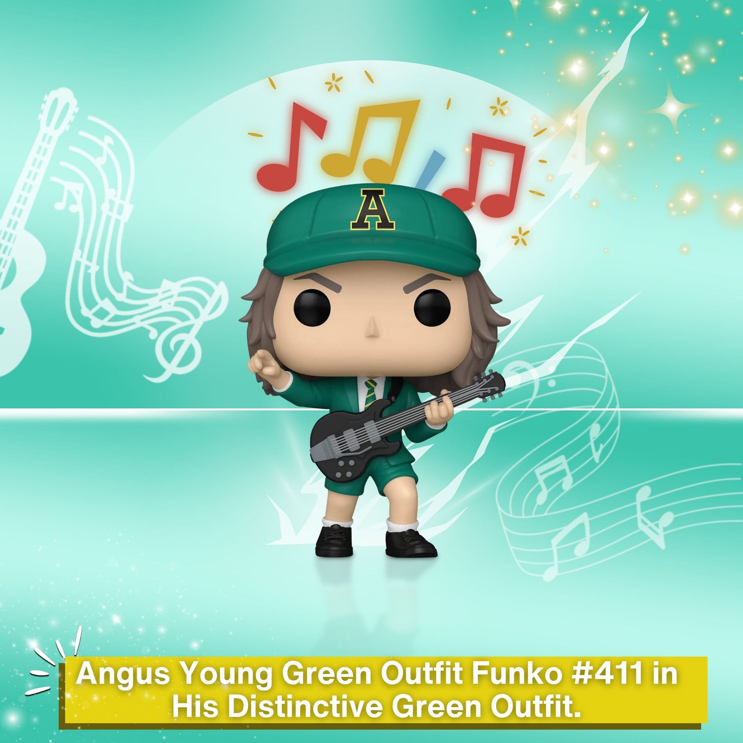Angus Young Green Outfit Funko Pop! Rocks AC/DC - Approx. 4" Collectible Vinyl Figure #411 with Display Box Protector Case
