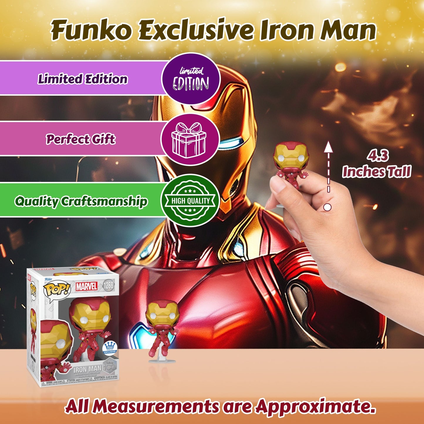 Iron Man (Facet) Funko Pop! Disney 100: Marvel - Approx. 4.3" Collectible Exclusive Bobblehead Figure #1268 with Display Box Protector Case