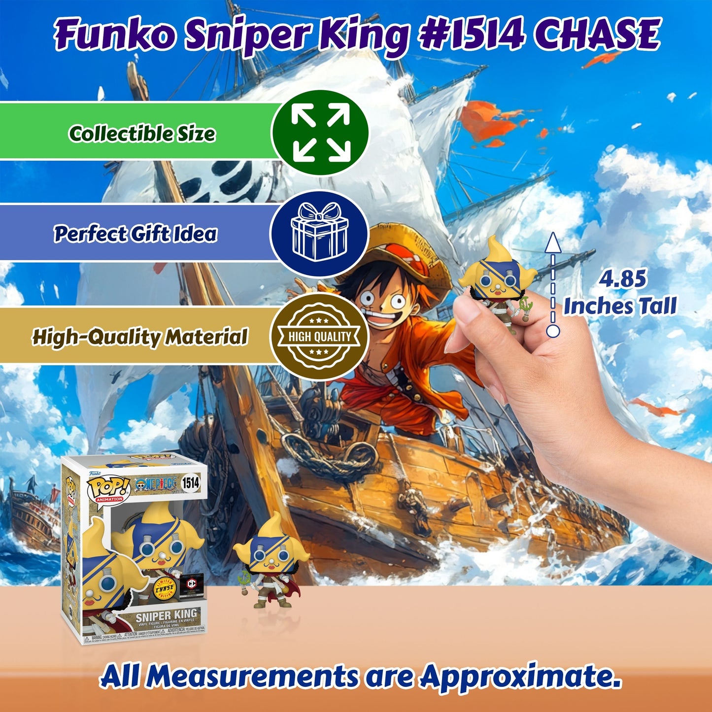 Sniper King #1514 Funko Pop! Animation One Piece - Approx. 4.85" Collectible Exclusive Chase Limited Edition Vinyl Figure