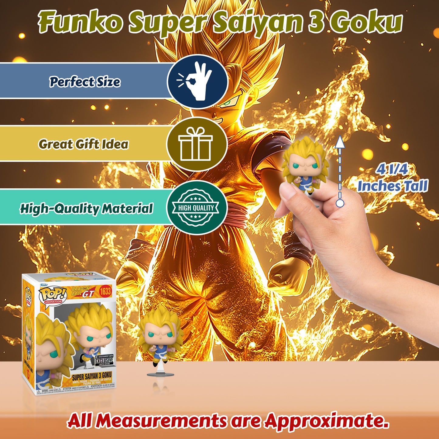 Super Saiyan 3 Goku Funko Pop! Animation Dragon Ball GT - Approx. 4 1/4" Collectible Entertainment Earth Exclusive Limited Edition Vinyl Figure #1633 with Display Box Protector Case