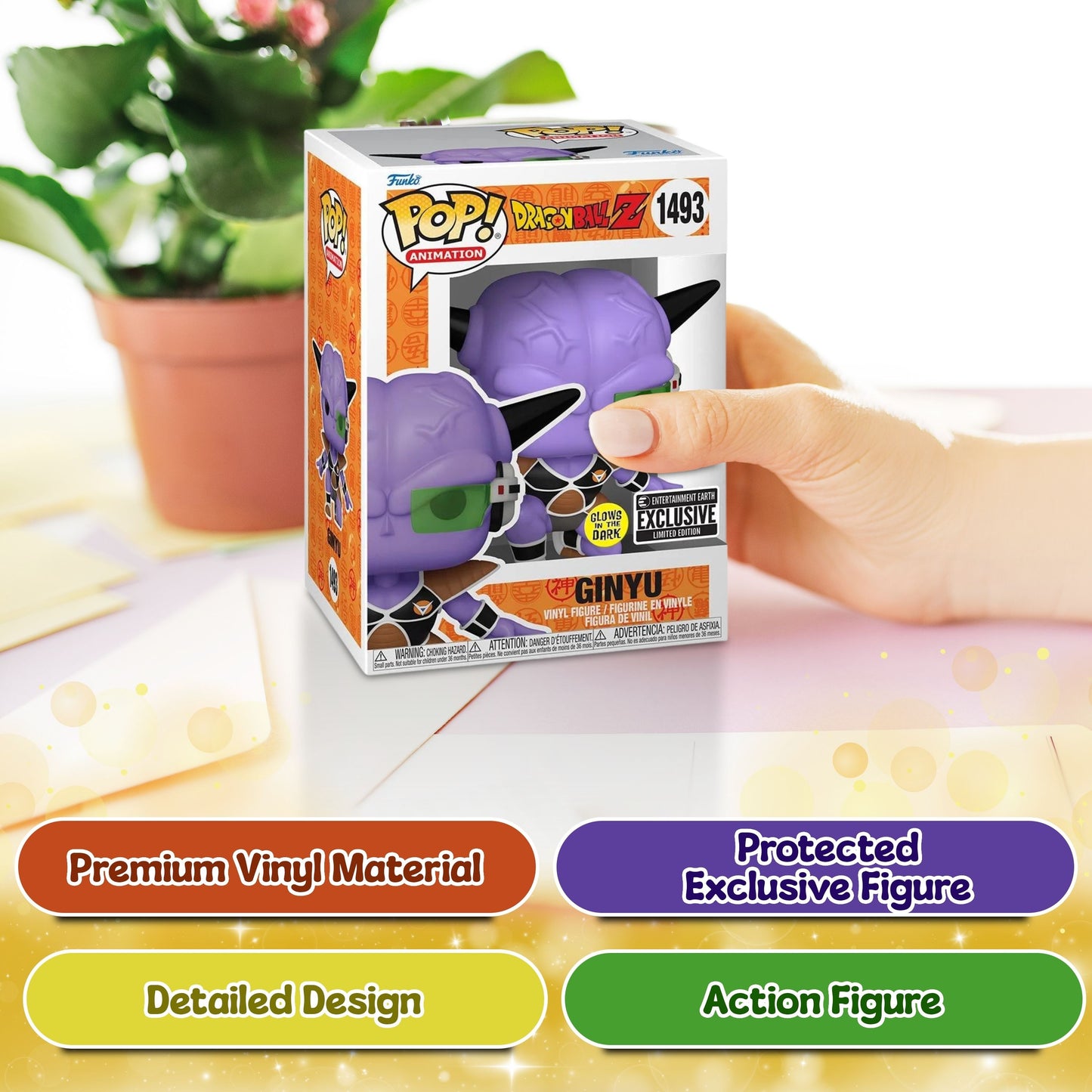 Ginyu Funko Pop! Animation Dragon Ball Z - Approx. 4" Collectible Glows In The Dark Entertainment Earth Exclusive Limited Edition Vinyl Figure #1493 with Display Box Protector Case