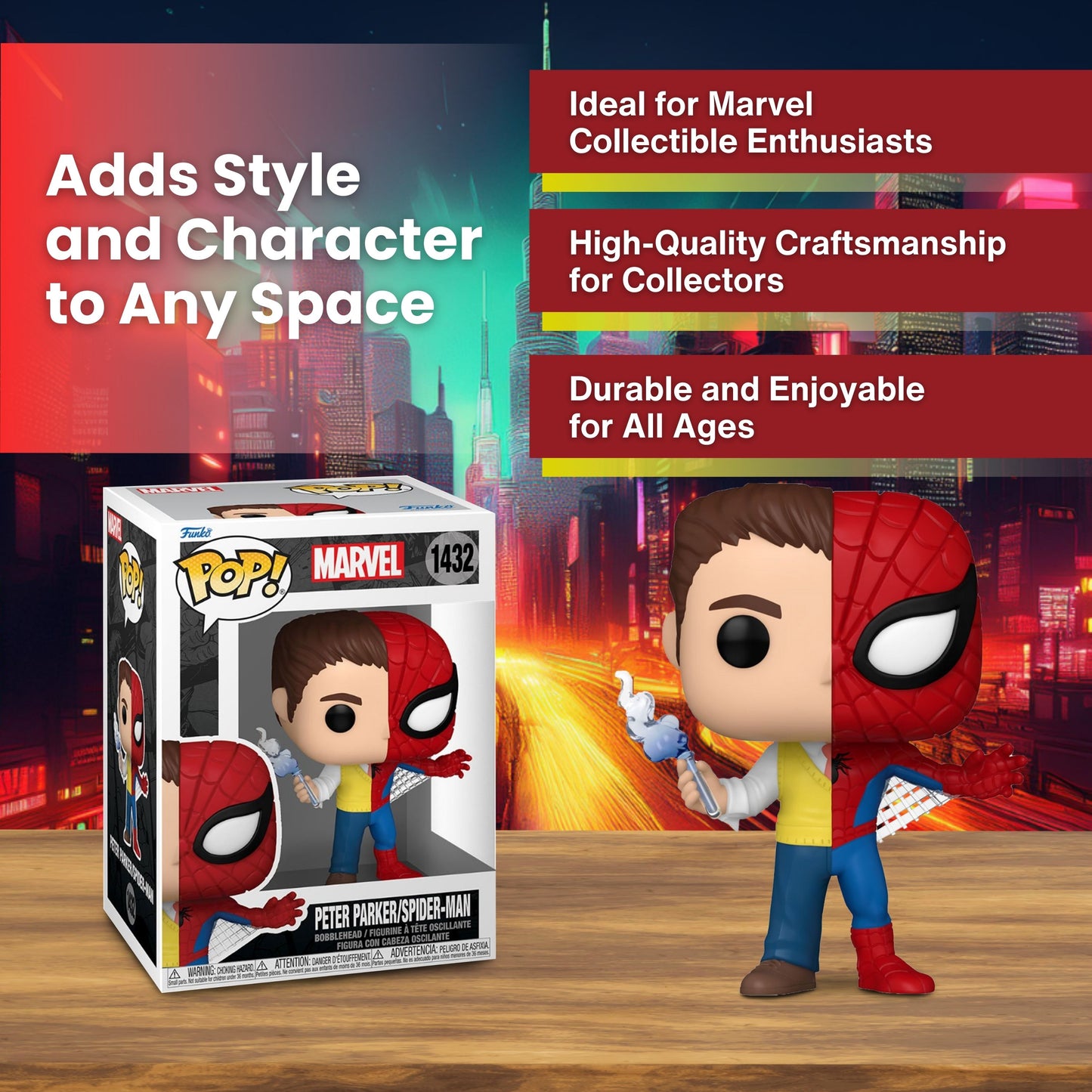 Split Peter Parker/Spider-Man Funko Pop! Marvel Comics - Approx. 3 3/4" Collectible Vinyl Figure #1432 with Case