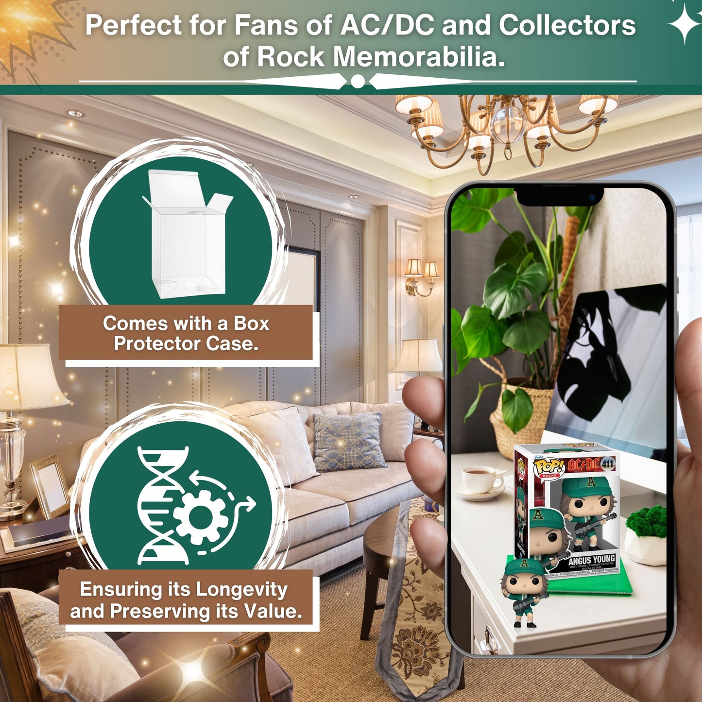 Angus Young Green Outfit Funko Pop! Rocks AC/DC - Approx. 4" Collectible Vinyl Figure #411 with Display Box Protector Case