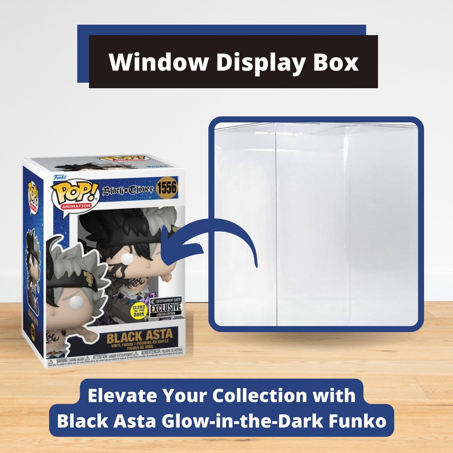 Black Asta Funko Pop! Black Clover - Glows In The Dark Entertainment Earth Exclusive Limited Edition Vinyl Figure #1556 with Display Box Protector Case