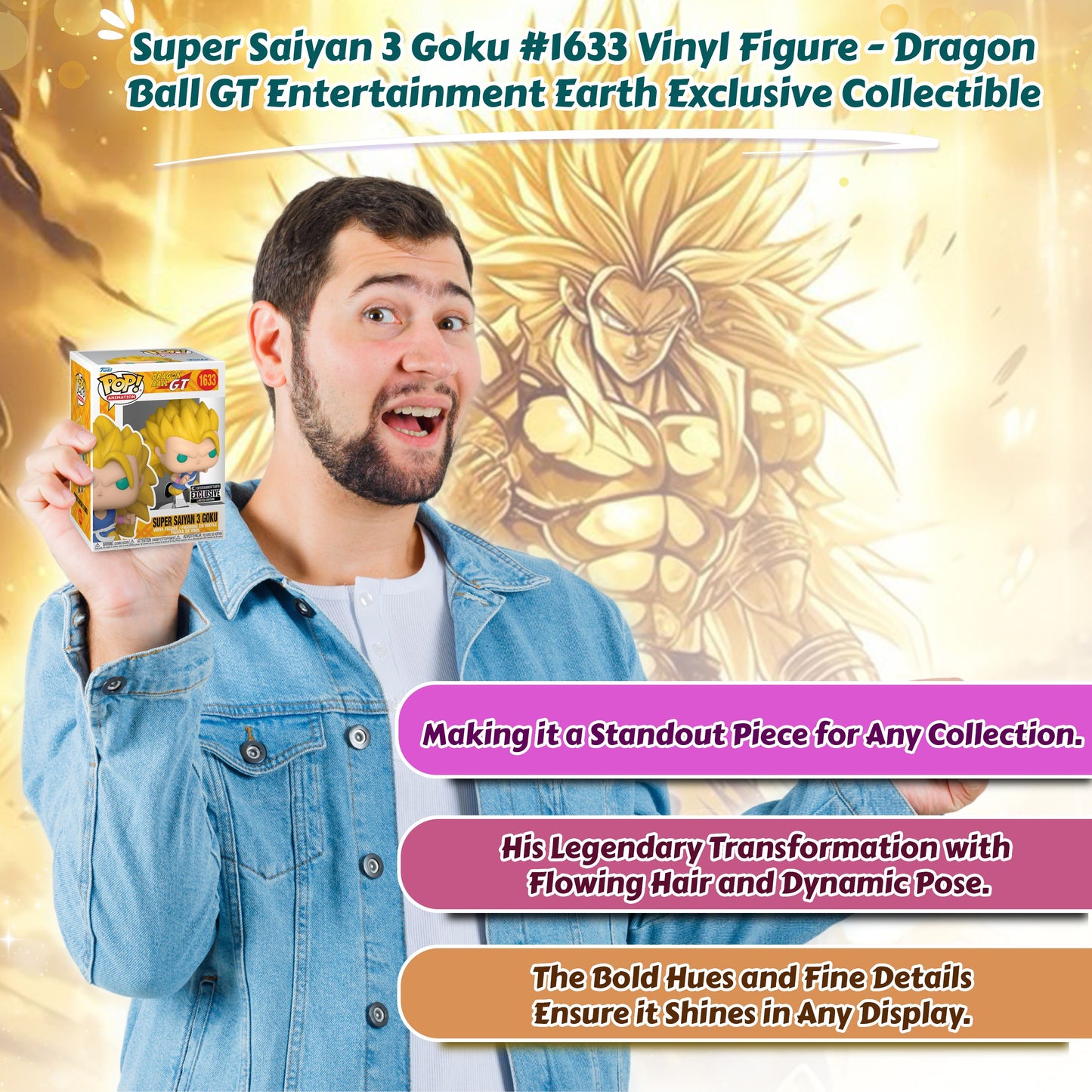 Super Saiyan 3 Goku Funko Pop! Animation Dragon Ball GT - Approx. 4 1/4" Collectible Entertainment Earth Exclusive Limited Edition Vinyl Figure #1633 with Display Box Protector Case