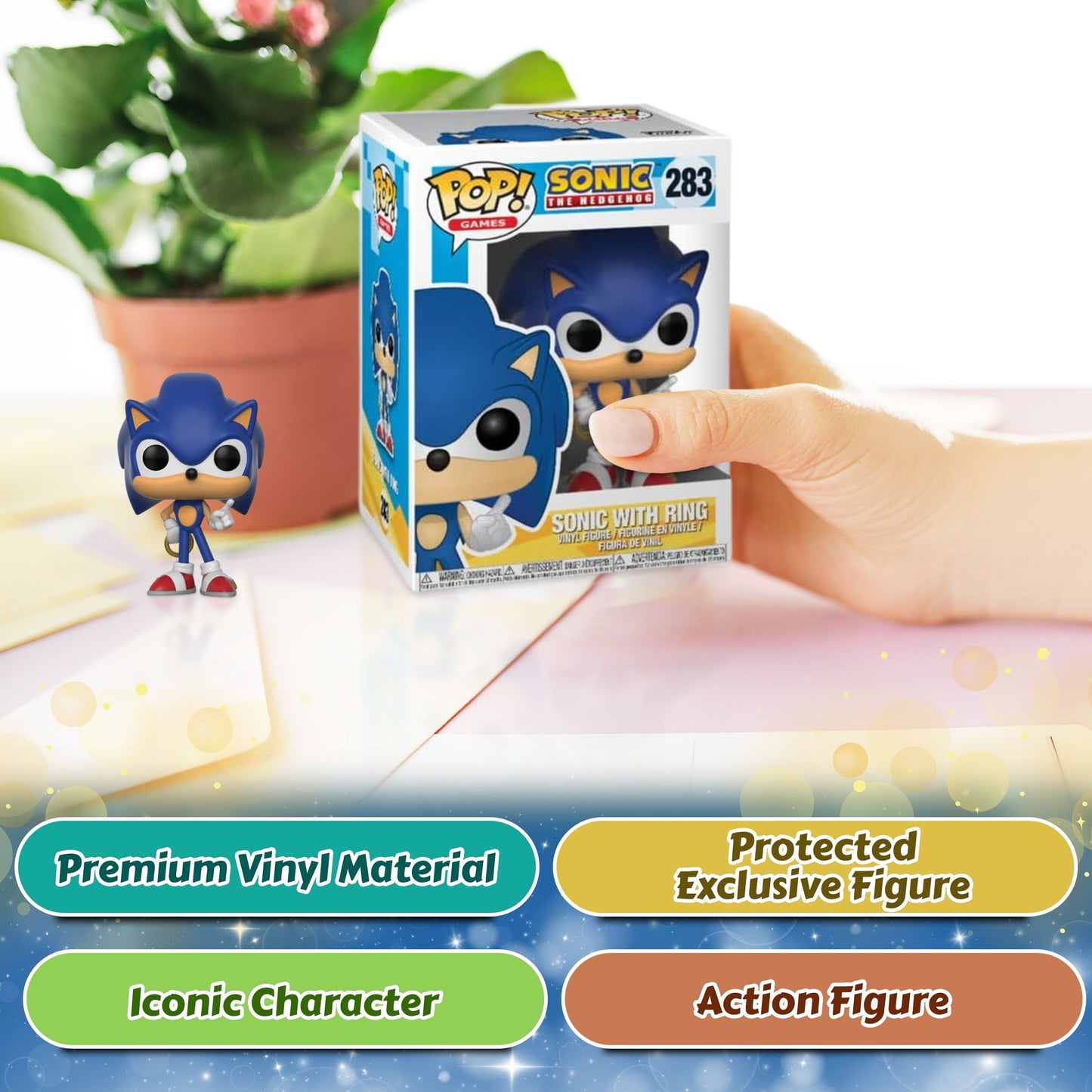 Sonic with Ring Funko Pop! Games Sonic The Hedgehog - Approx. 3 3/4" Collectible Vinyl Figure #283 with Display Box Protector Case