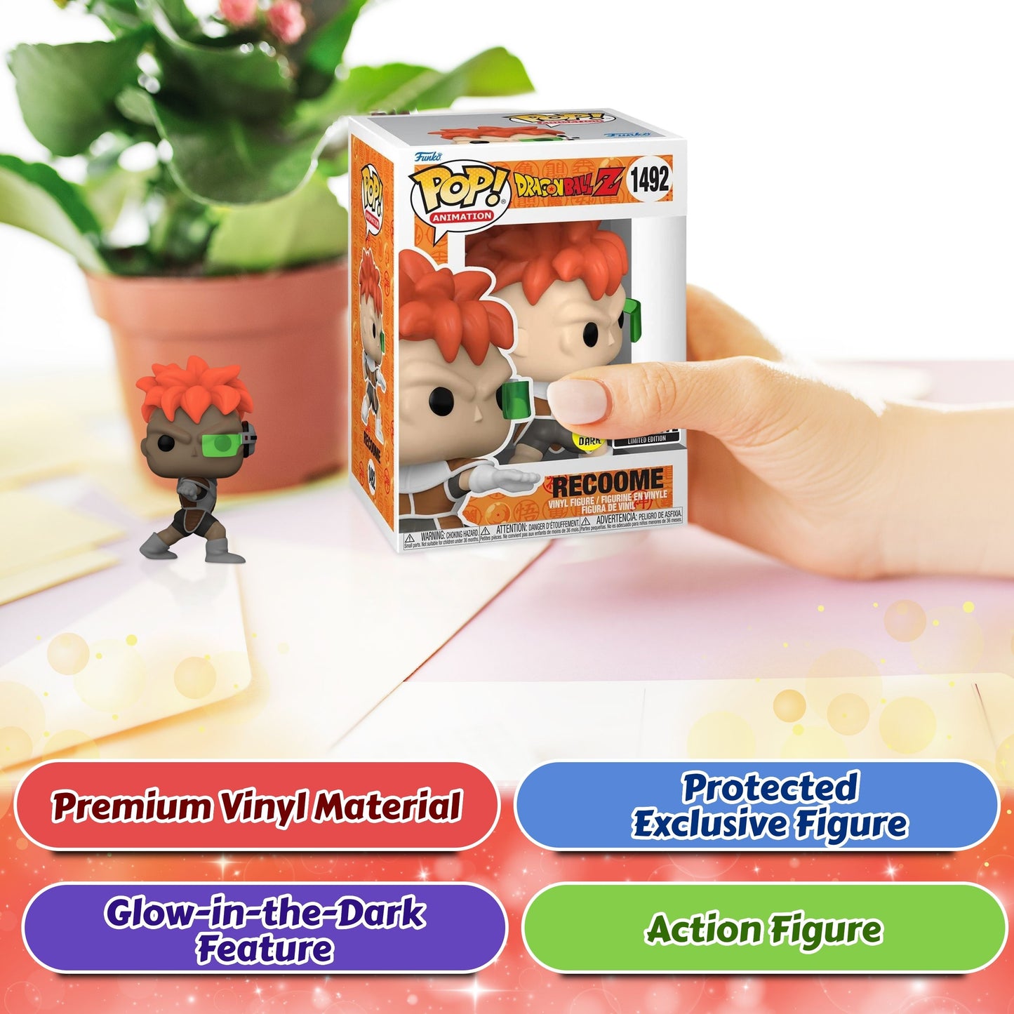 Recoome Funko Pop! Animation Dragon Ball Z - Approx. 4 3/4" Collectible Glows In The Dark Entertainment Earth Exclusive Limited Edition Vinyl Figure #1492 with Display Box Protector Case