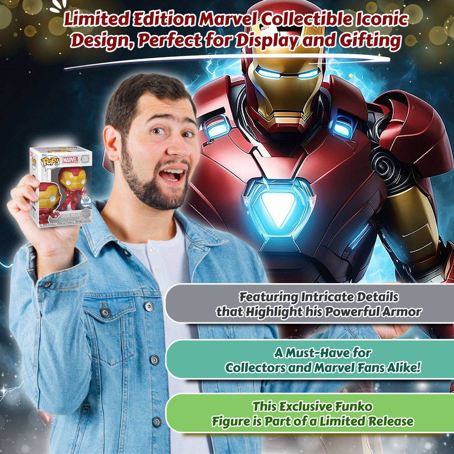 Iron Man (Facet) Funko Pop! Disney 100: Marvel - Approx. 4.3" Collectible Exclusive Bobblehead Figure #1268 with Display Box Protector Case