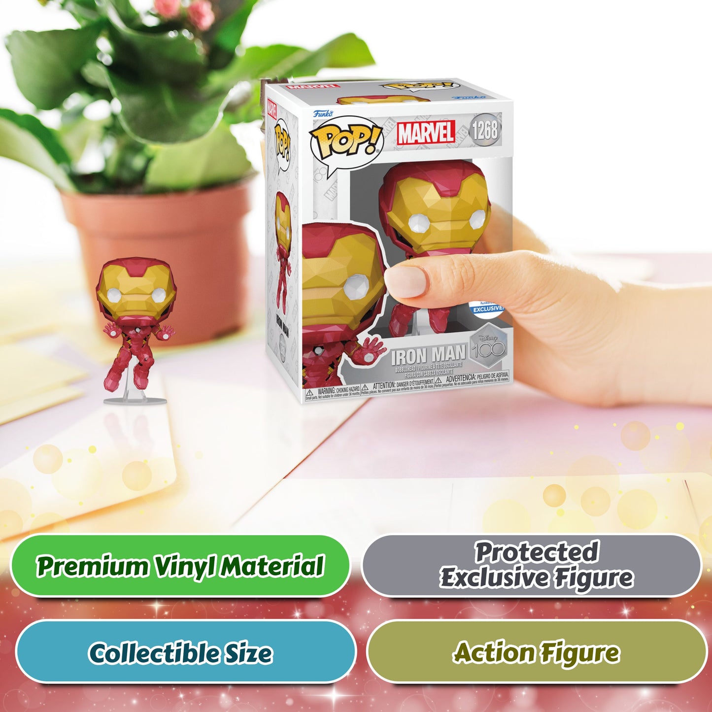 Iron Man (Facet) Funko Pop! Disney 100: Marvel - Approx. 4.3" Collectible Exclusive Bobblehead Figure #1268 with Display Box Protector Case