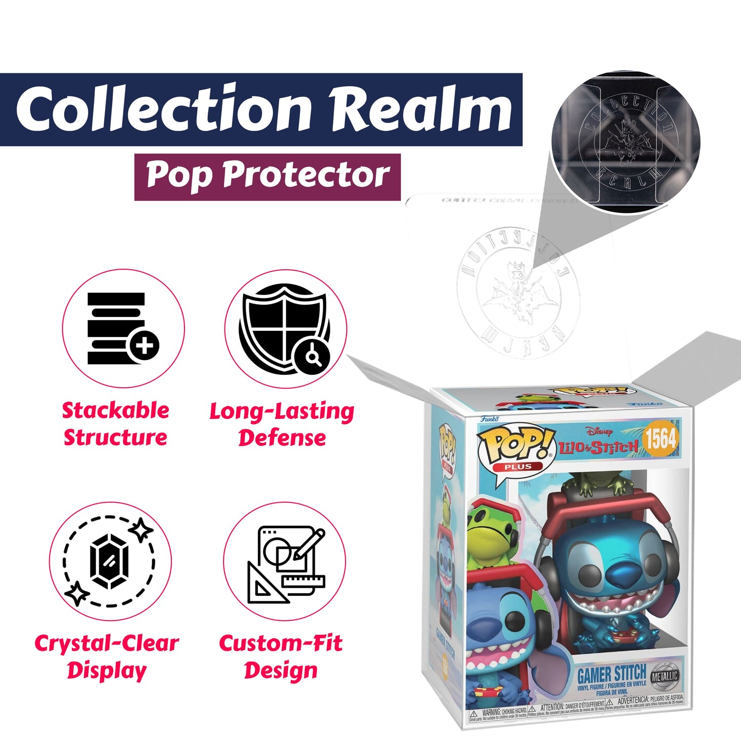 Gamer Stitch Metallic Funko Pop! Plus Disney Lilo and Stitch - Approx. 3 3/4" Collectible Vinyl Figure #1564 Bundled with Display Box Protector Case