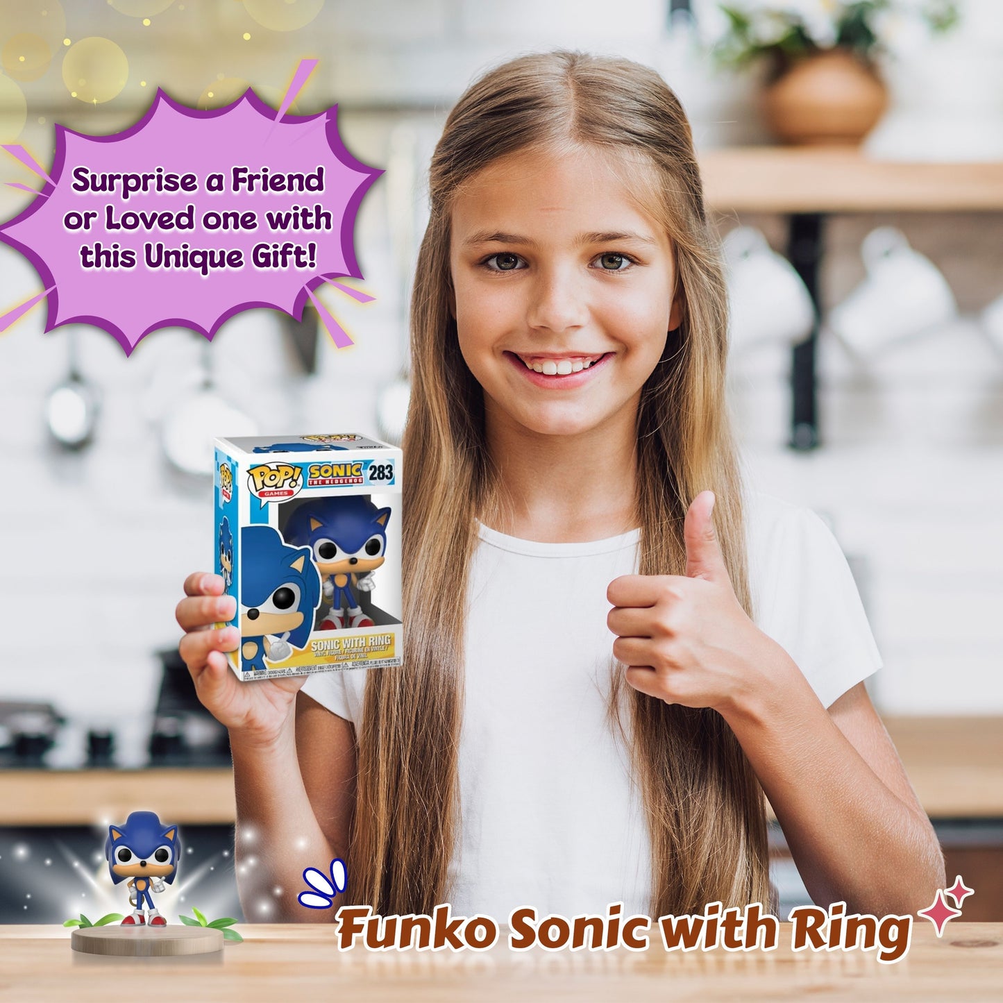 Sonic with Ring Funko Pop! Games Sonic The Hedgehog - Approx. 3 3/4" Collectible Vinyl Figure #283 with Display Box Protector Case