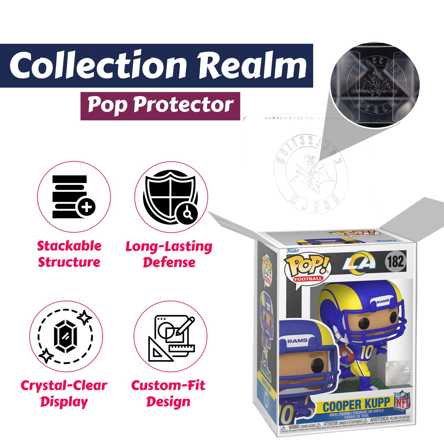 Cooper Kupp Funko Pop! Football NFL Los Angeles Rams - Approx. 4" Collectible Vinyl Figure #182 Bundled with Display Box Protector Case