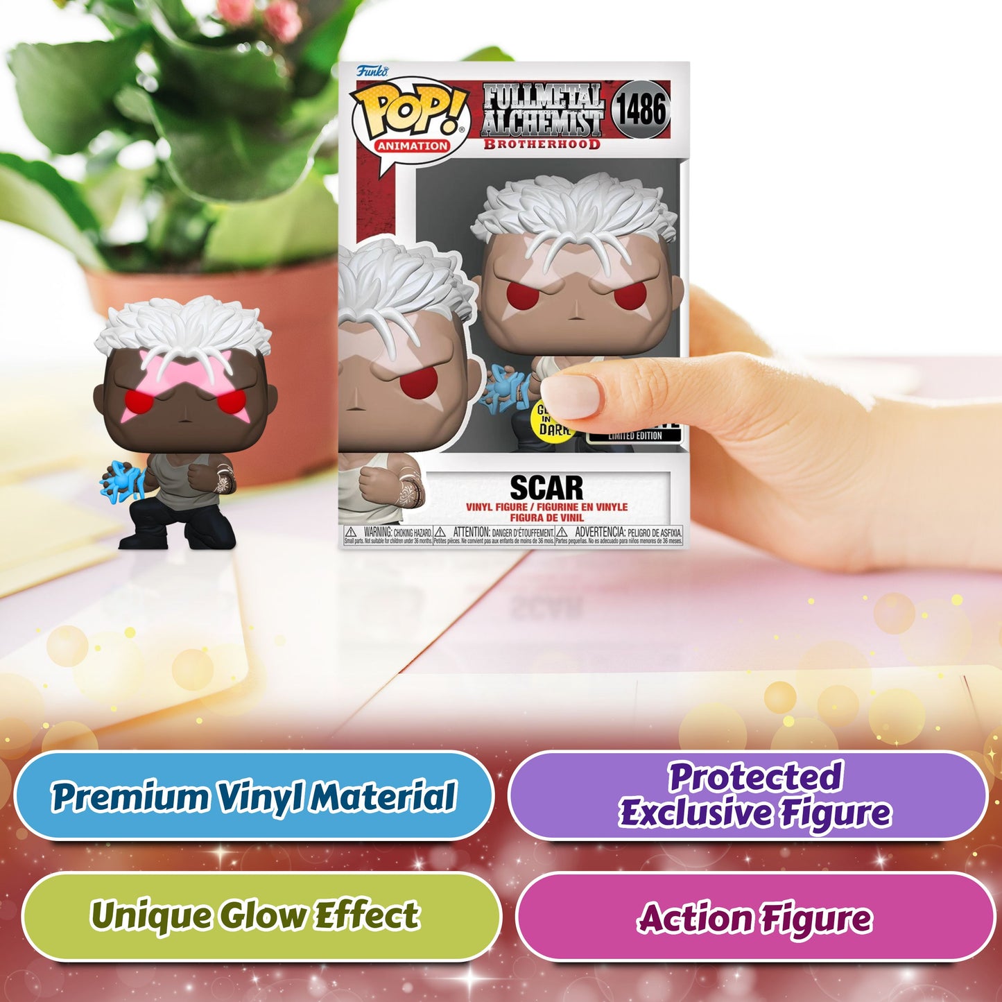 Scar Funko Pop! Animation Fullmetal Alchemist Brotherhood - Approx. 3 1/2" Collectible Glows In The Dark Entertainment Earth Exclusive Limited Edition Vinyl Figure #1486 with Display Box Protector Case