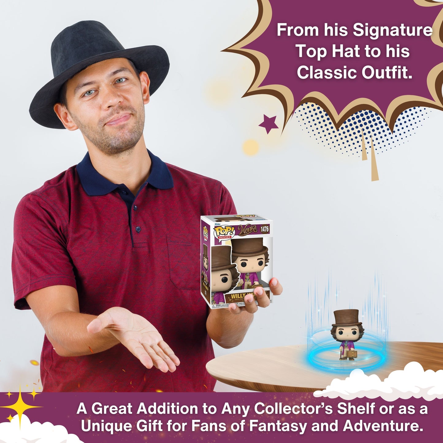 Willy Wonka #1476 Funko Pop! Movies Willy Wonka and the Chocolate Factory - Approx. 5" Collectible Vinyl Figure Bundled with Display Box Protector Case