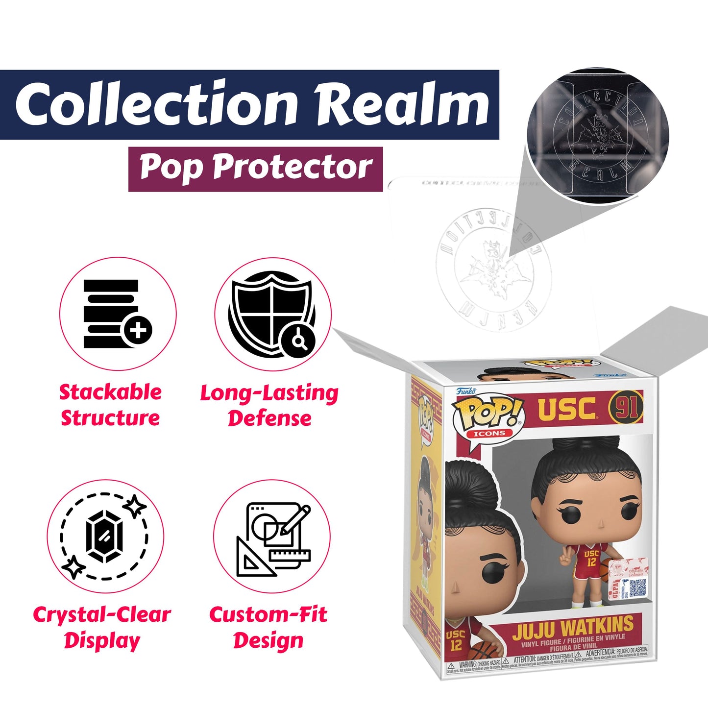 Juju Watkins Funko Pop! Icons NCAA USC Trojans - Approx. 3 3/4" Collectible Vinyl Figure #91 Bundled with Display Box Protector Case