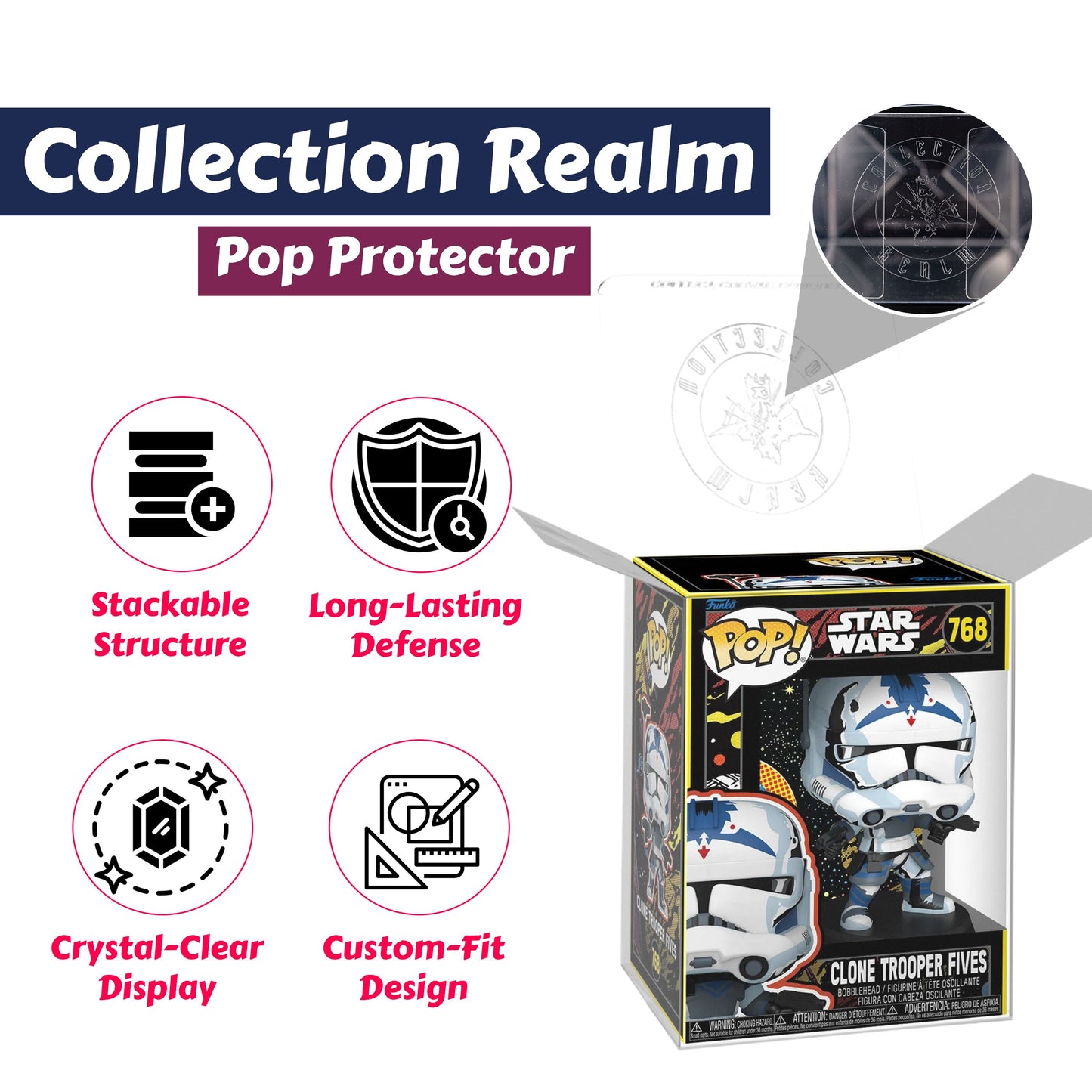 Clone Trooper Fives (Retro) Funko Pop! Star Wars: The Clone Wars - Approx. 4 1/2" Collectible Vinyl Figure #768 Bundled with Display Box Protector Case