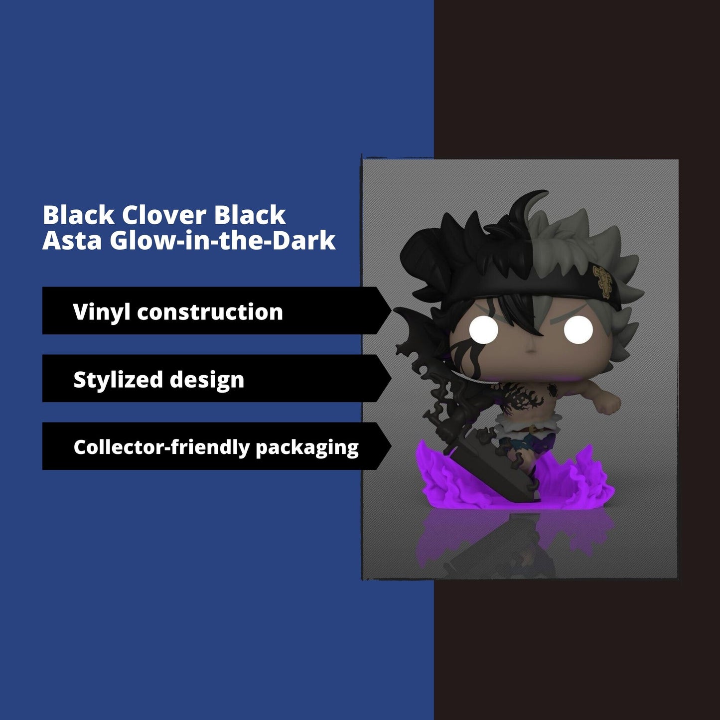 Black Asta Funko Pop! Black Clover - Glows In The Dark Entertainment Earth Exclusive Limited Edition Vinyl Figure #1556 with Display Box Protector Case
