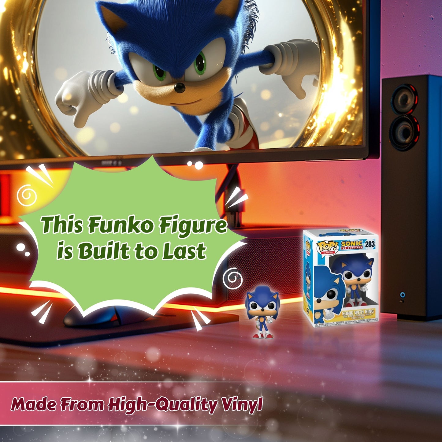 Sonic with Ring Funko Pop! Games Sonic The Hedgehog - Approx. 3 3/4" Collectible Vinyl Figure #283 with Display Box Protector Case