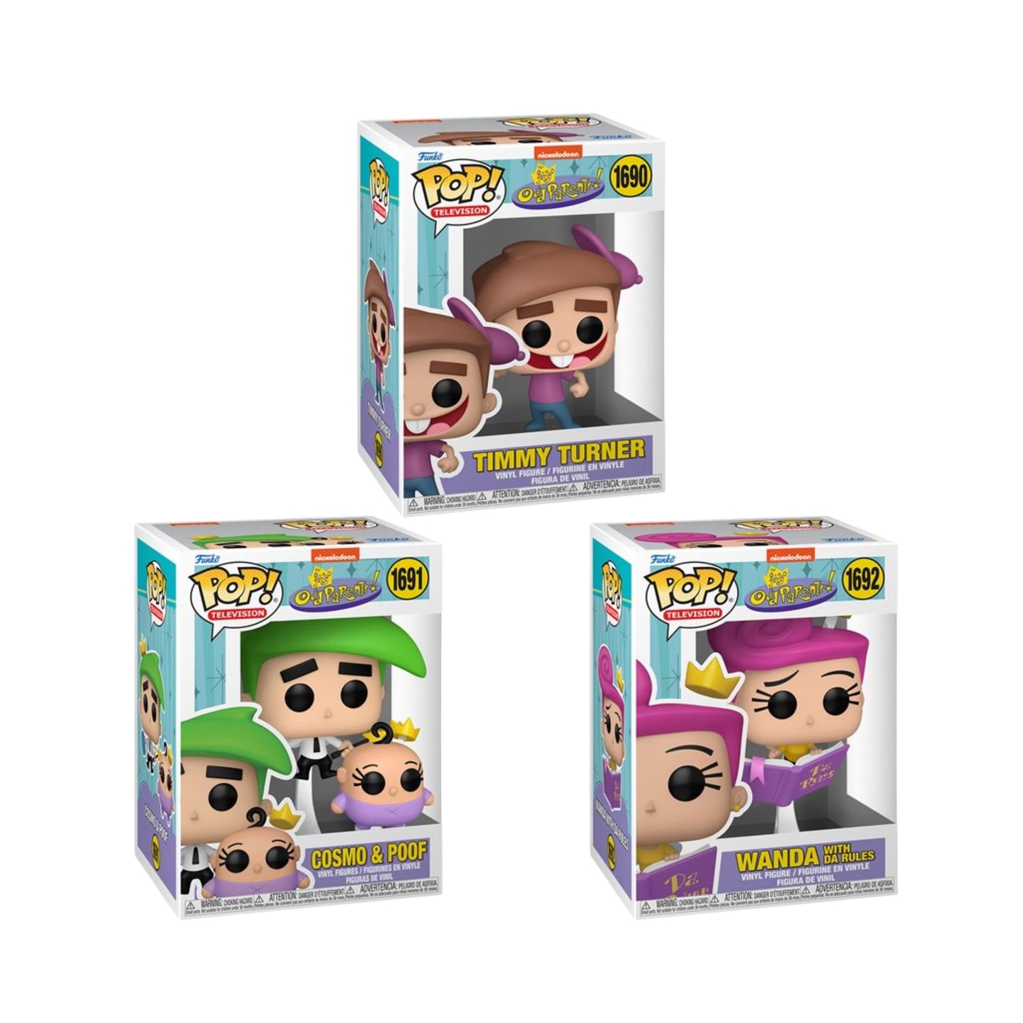 The Fairly Odd Parents Funko Pop! Television - Set of 3 (Timmy Turner #1690, Wanda #1692, and Cosmo & Poof #1691) Collectible Vinyl Figures