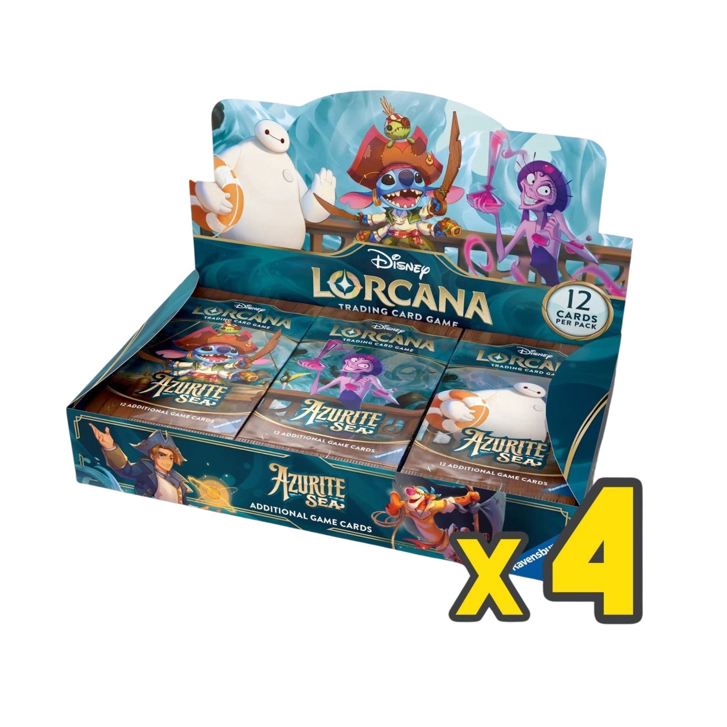 Disney Lorcana TCG Azurite Sea Booster Box Case | 4 Booster Boxes | Trading Card