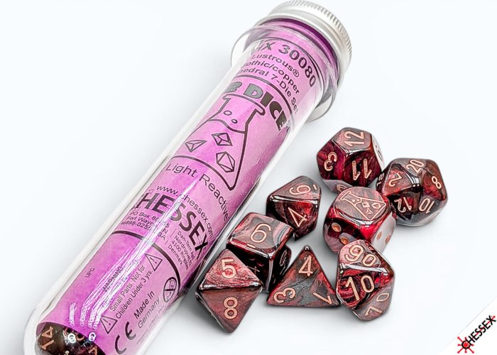 Chessex Lustrous Gothic Copper Polyhedral Dice Set, 7-Piece Tabletop RPG Dice for Fantasy Role-Playing Games, Dungeon Adventures and Dice Collectors