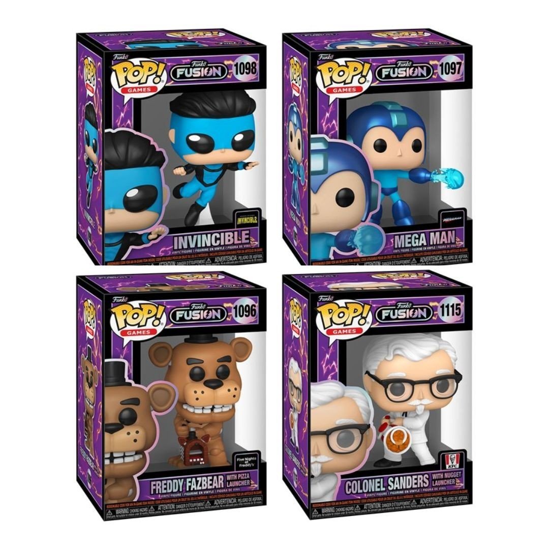 Funko Fusion Wave 3 Funko Pop! Games - Set of 4 (Freddy Fazbear with Pizza Launcher #1096, Mega Man #1097, Colonel Sanders #1115, and Invincible #1098) Collectible Vinyl Figures - Estimated Arrival: Oct. 2025 (PRE-SALE)