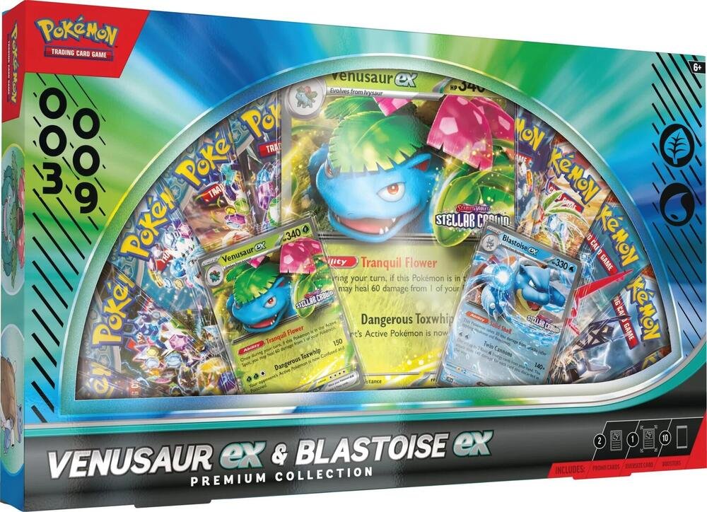 Venusaur ex & Blastoise ex Premium Collection with booster packs Pokémon trading cards