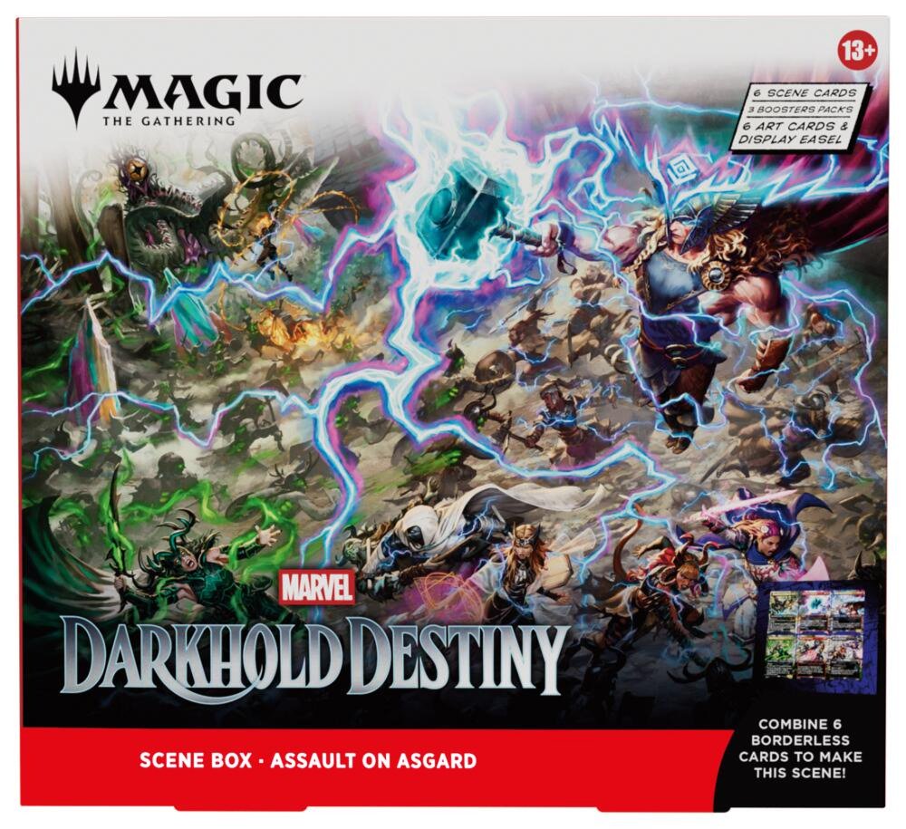 Magic: The Gathering Marvel Darkhold Destiny Assault on Asgard Scene Box, 3 Booster Packs, 6 Traditional Foil Scene Cards, 6 Art-Only Cards and Display Easel (PREORDER - Release Date April 9, 2027)