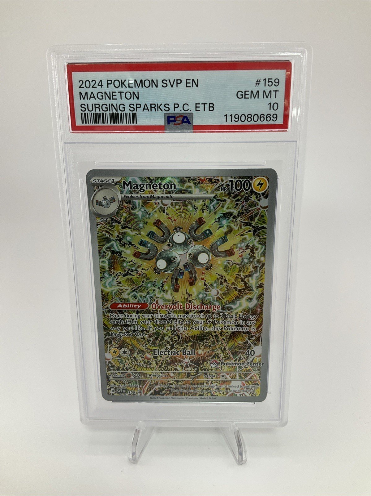 Magneton SVP 159 Black Star Promo Surging Sparks, Pokémon Center Stamped PSA 10