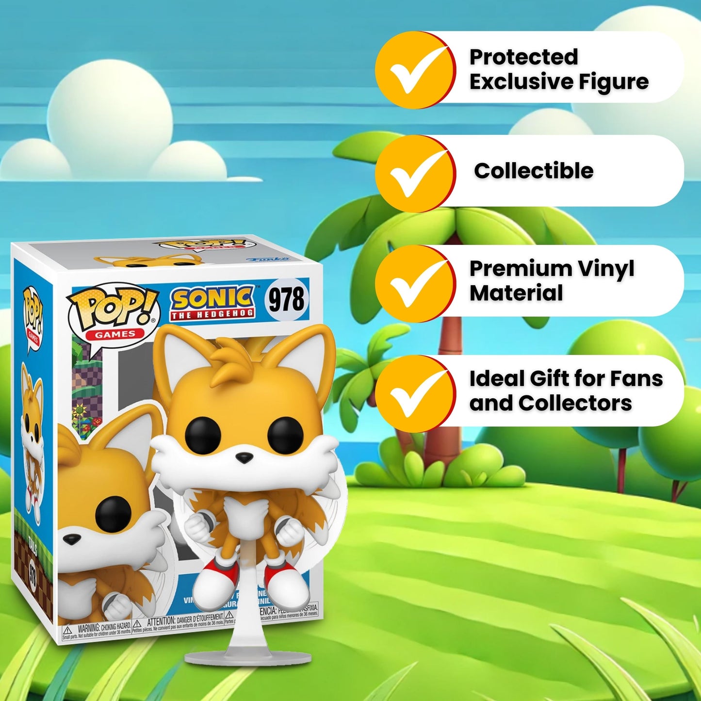 Tails Funko Pop! Games Sonic The Hedgehog- Specialty Series Exclusive Vinyl Figure #978 with Display Box Protector Case