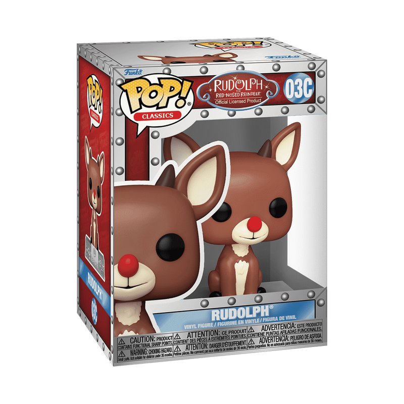 Rudolph Funko Pop! Classics Rudolph The Red-Nose Reinder - 25th Anniversary - Approx. 4.35" Exclusive Collectible Vinyl Figure #03C in Silver-Tone Window Box with Tin Protective Case