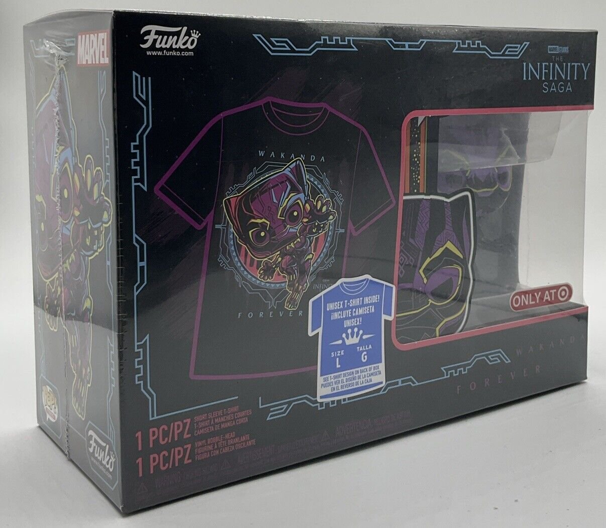 POP! and Tee Marvel Infinity Saga Black Panther Size Large T-Shirt bundle Box