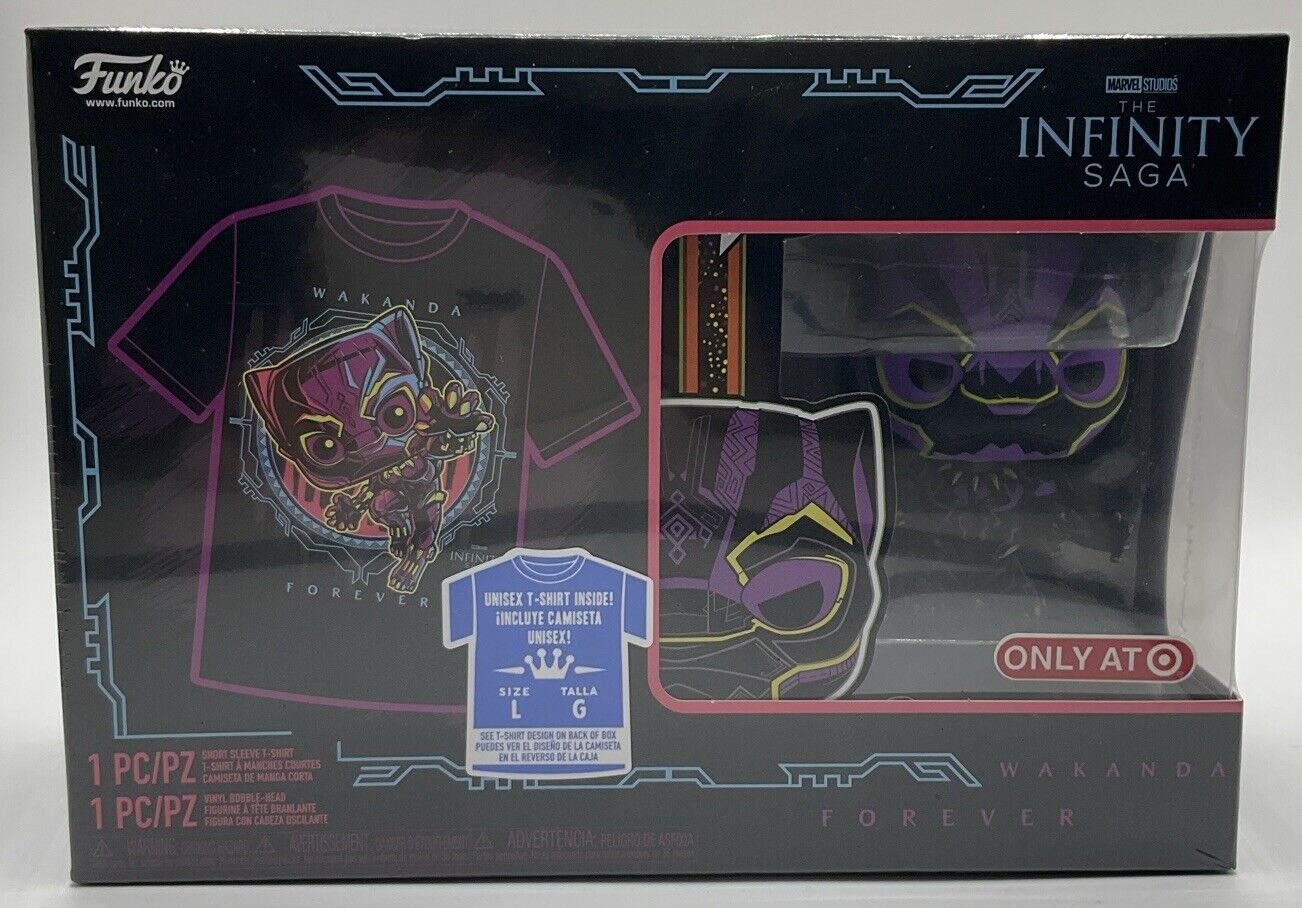 POP! and Tee Marvel Infinity Saga Black Panther Size Large T-Shirt bundle Box