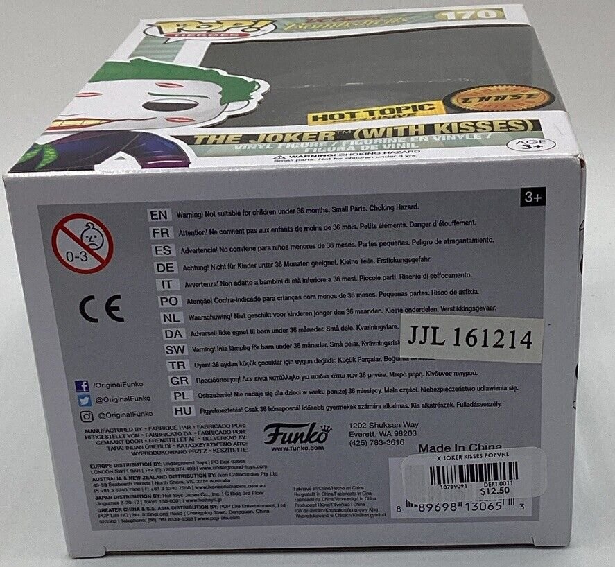 Funko Pop Heroes #170 The Joker (With Kisses) Hot Topic Exclusive B&W Chase