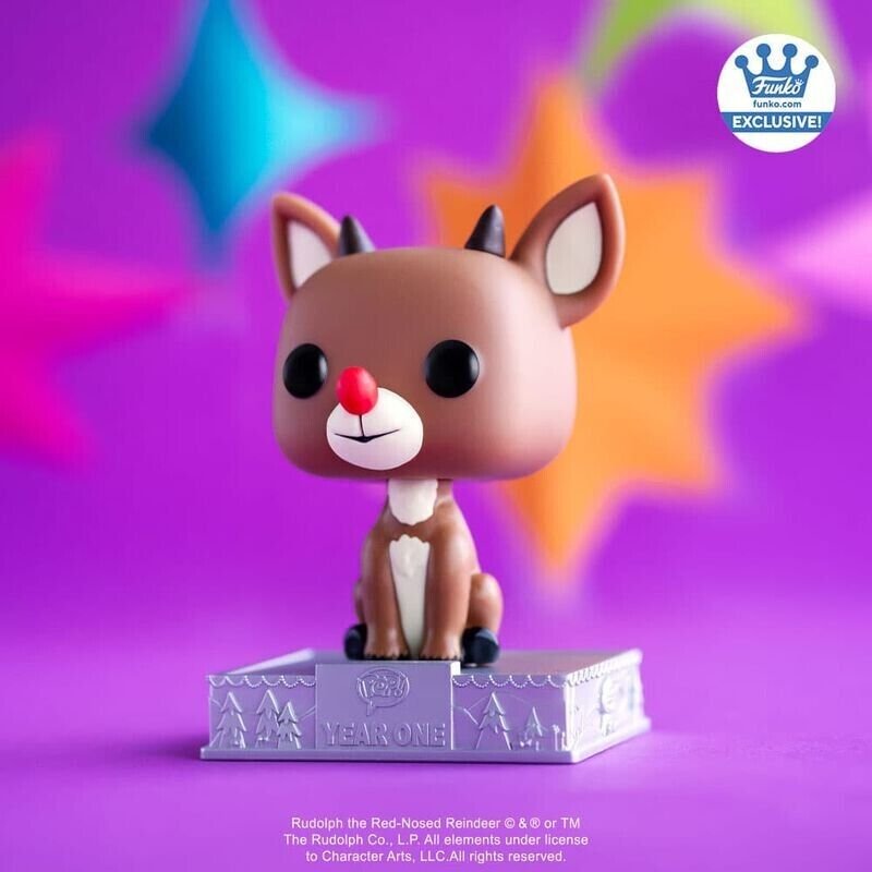 Rudolph Funko Pop! Classics Rudolph The Red-Nose Reinder - 25th Anniversary - Approx. 4.35" Exclusive Collectible Vinyl Figure #03C in Silver-Tone Window Box with Tin Protective Case