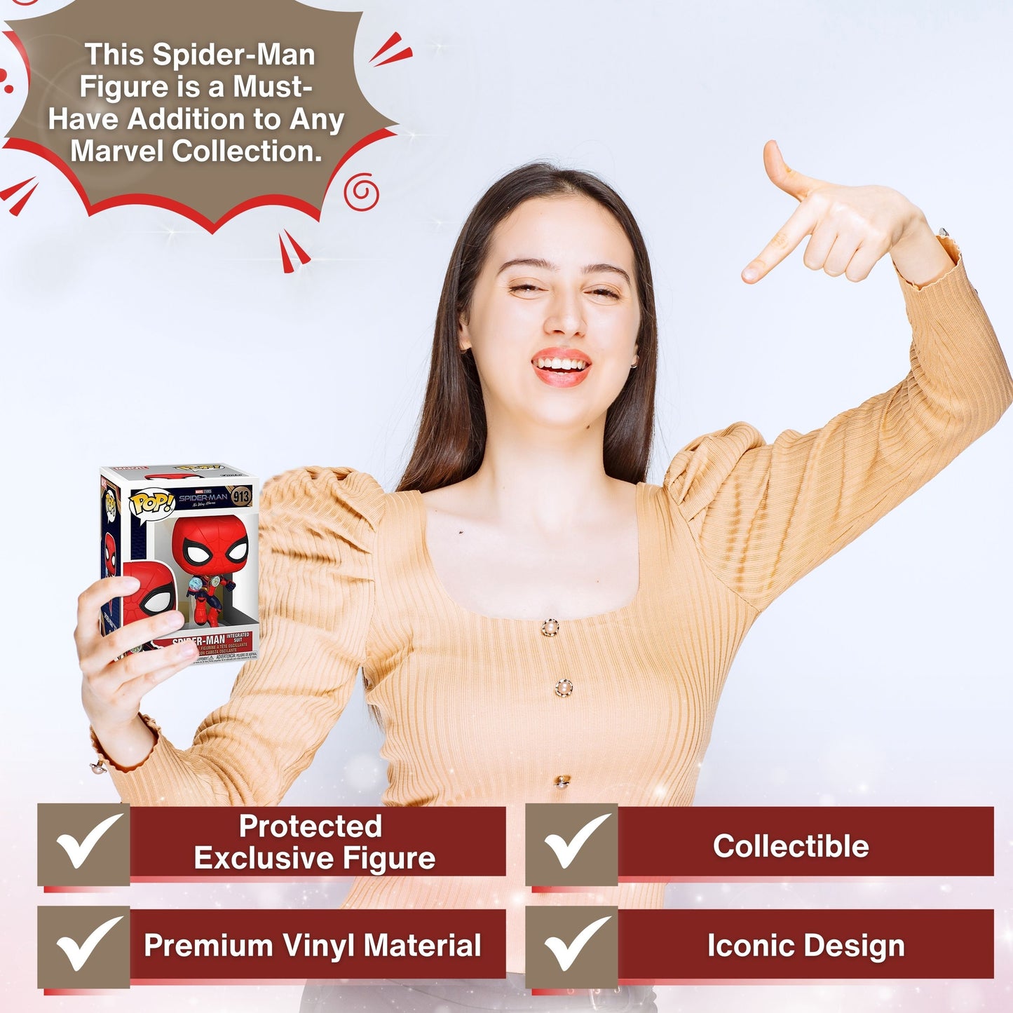 Spider-Man Integrated Suit Funko Pop! Marvel Studios Spider-Man No Way Home - Approx. 3 3/4" Collectible Bobble-Head Figure #913 with Display Box Protector Case