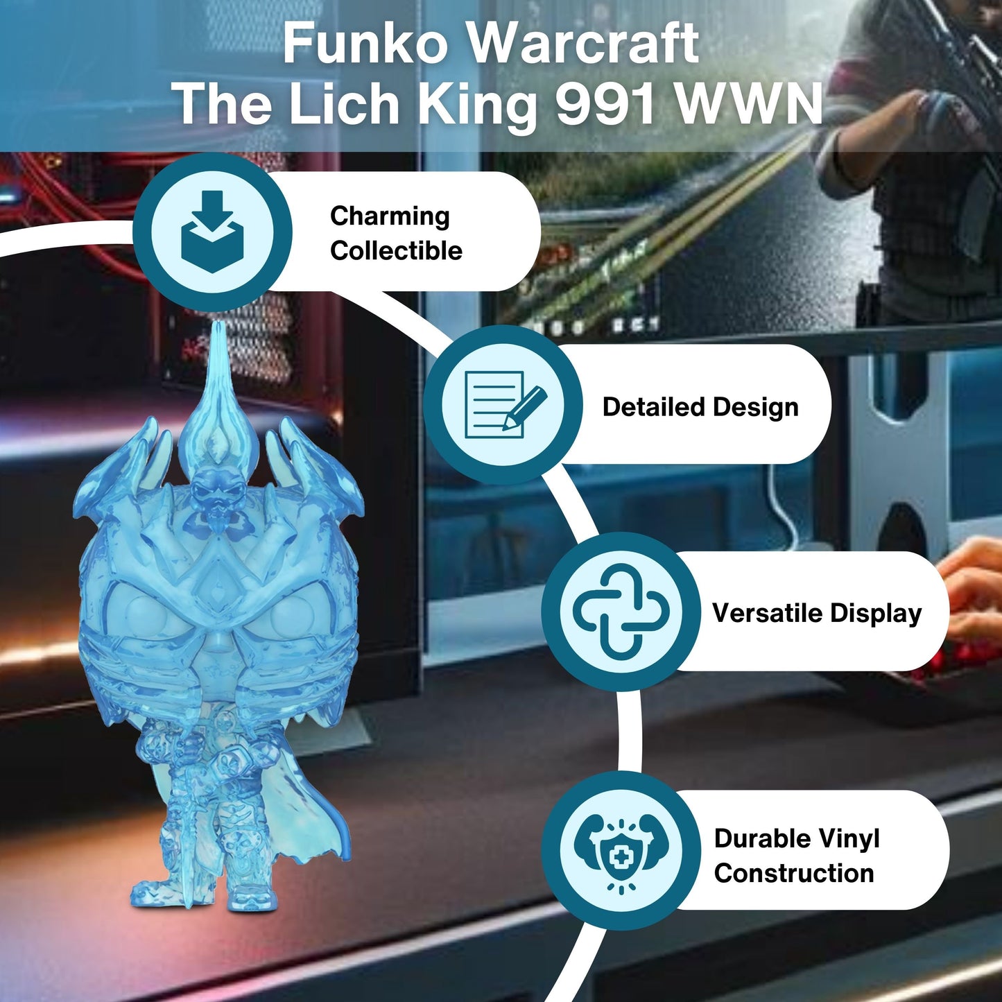 The Lich King Funko Pop! Games: World of Warcraft - Collectible Vinyl Figure #991 with Display Box Protector Case