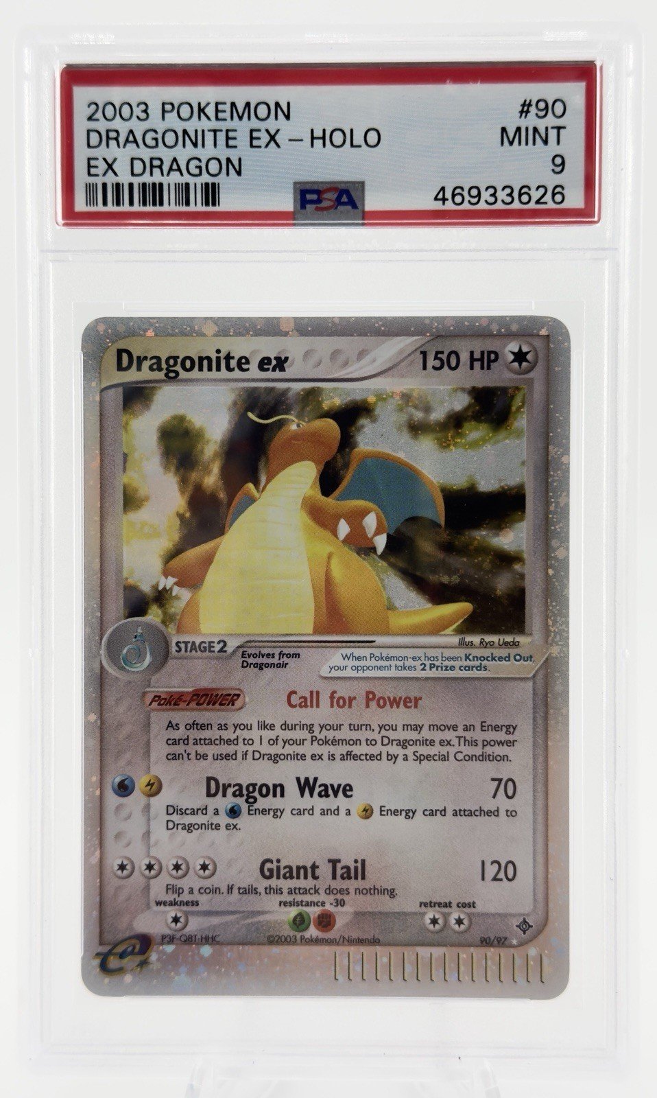 2003 POKEMON EX DRAGON #90 DRAGONITE EX-HOLO PSA 9 - MINT